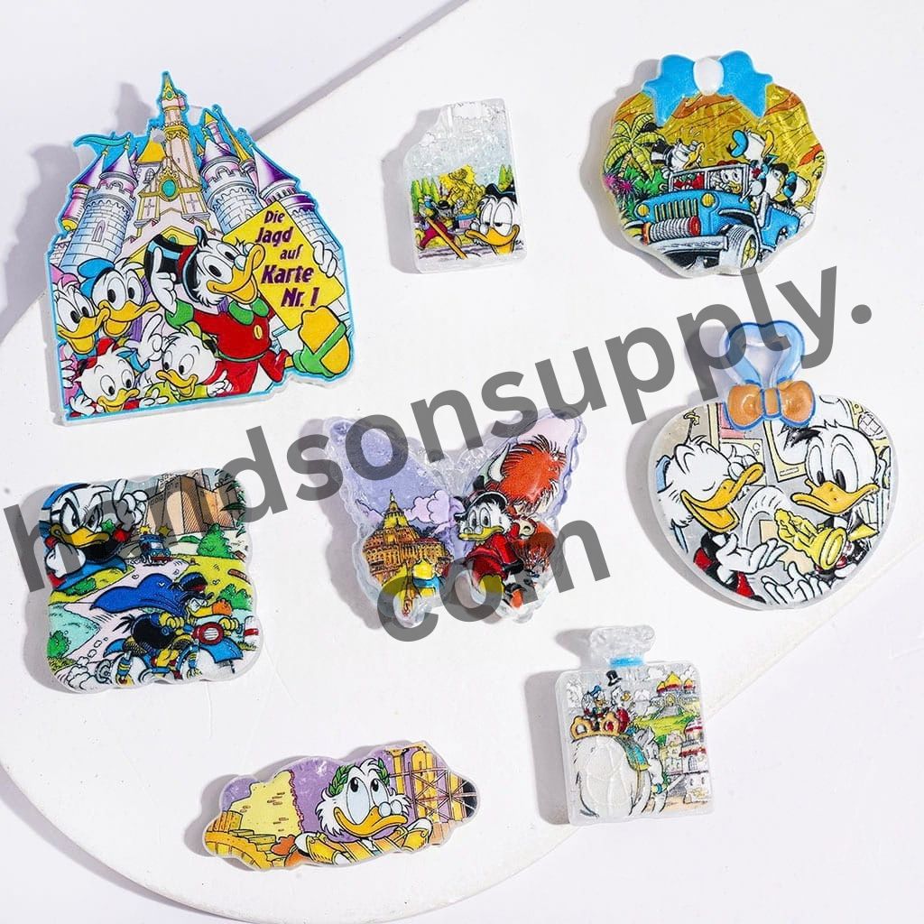 Playful Classic Duck Character Animated Cartoon Series Crackle Acrylic Beads & Pendants, Random Mix