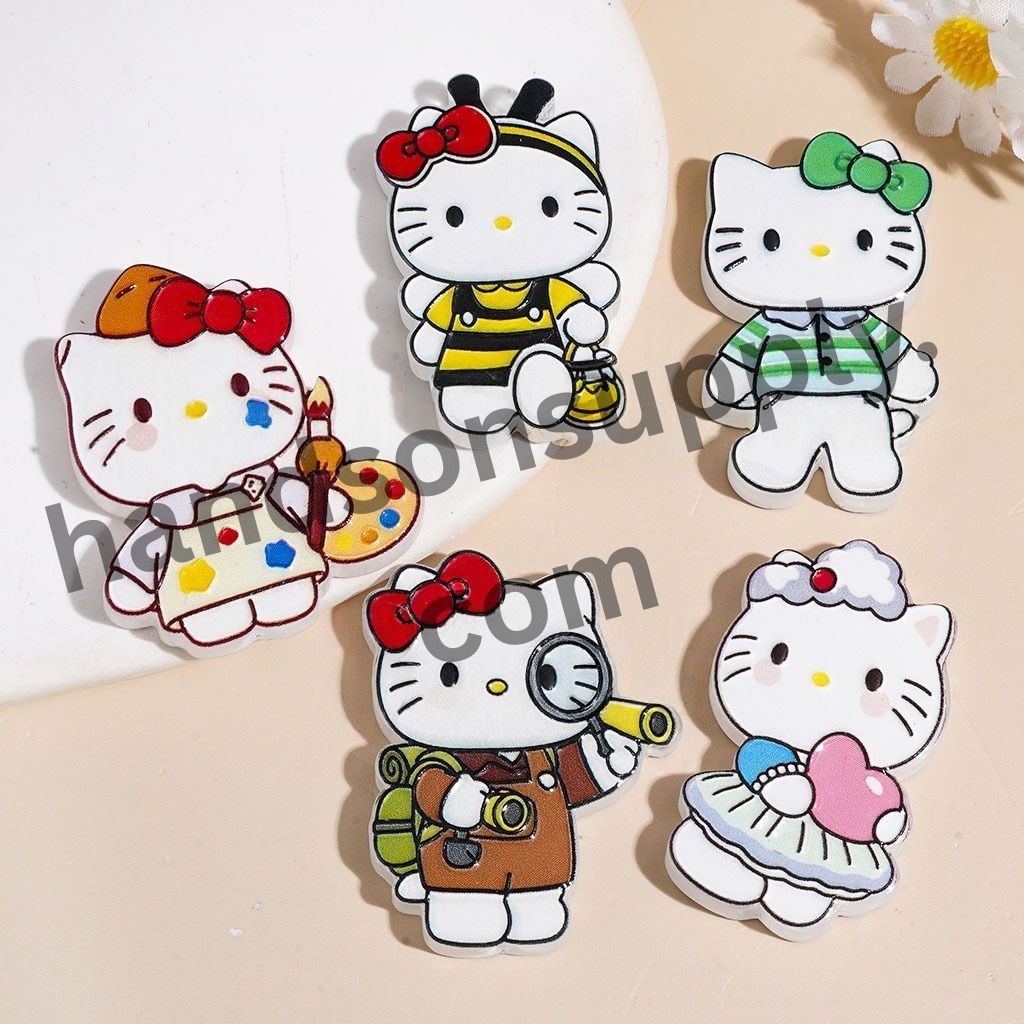 Playful Cat Character in Assorted Costume and Bow Designs Acrylic Beads, Random Mix