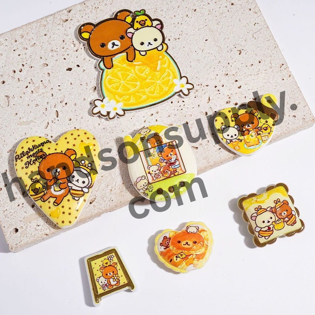 Adorable Relaxed Bear Dessert Theme Yellow Series Acrylic Beads & Pendants, Random Mix