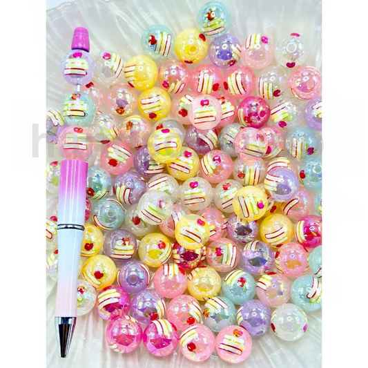 Apple and Book Theme Jelly Color Round 16MM Random Mix Acrylic Beads