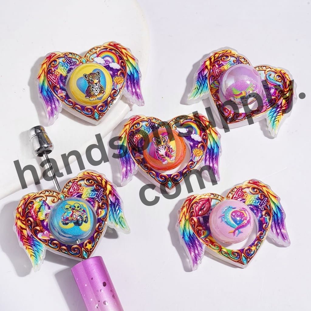 Adorable Angel Wings Hollow Heart with Colorful Animal Printed Round Acrylic Beads, Random Mix (Please Read Description)
