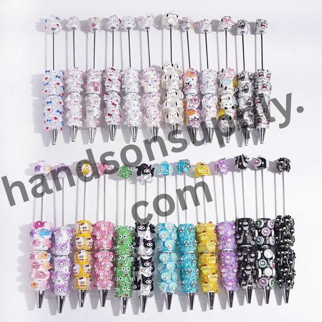 Classic Cartoon Character Series with Sparkling AB Rhinestones Beadable Clay Pens, Multi-Color Random Mix