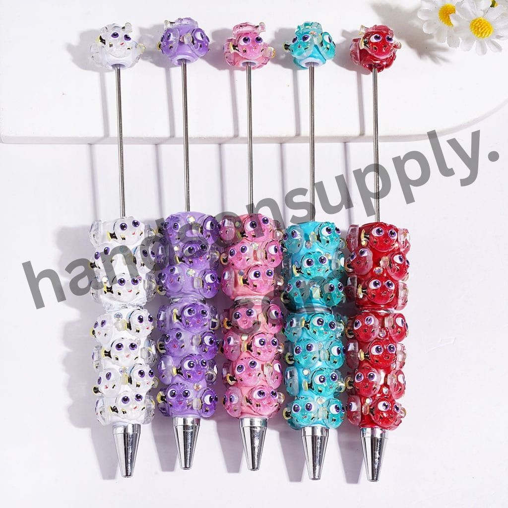 Adorable Quirky Fish Character with Glittering AB Rhinestones Beadable Clay Pens , Multicolor, Random Mix