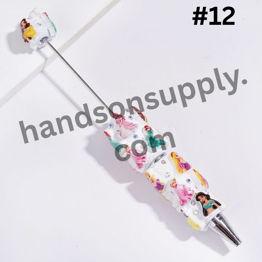 Cute Disney Classic Animation Pretty Princess Character Series with AB Rhinestones, Beadable Clay Pens, Assorted Designs, Random Mix