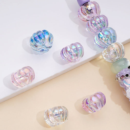 Translucent Pumpkin UV Coating Acrylic Beads, Random Mix, 15MM