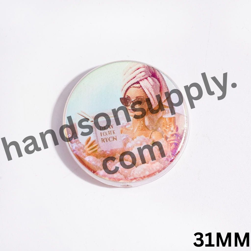 UV-Finish Stylish Fashion Doll Expressions Series Flat Round Acrylic Beads, 31MM, Random Mix