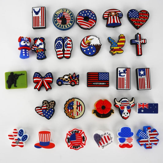 USA America National Flag Foxborough Squad Silicone Focal Beads, Random Mix
