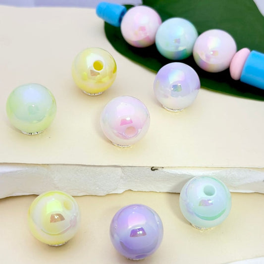 UV Finish Candy Color Round Luminous Acrylic Beads, 16MM, Random Mix