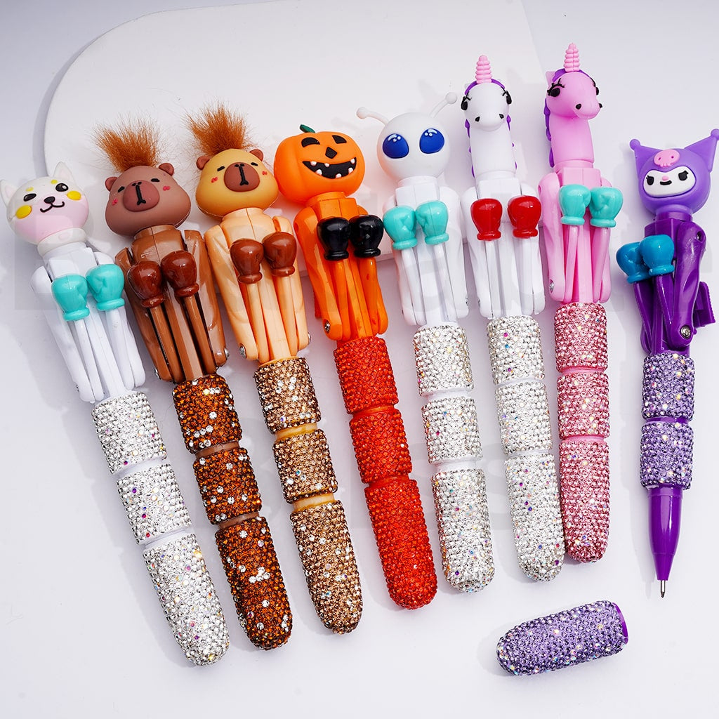 Cute Large Cartoon Kurom Elk Bear Alien Cat Astronaut Unicor Ghost Face Pumpkin with Movable Boxing Arms Shiny Rhinestones Beadable Clay Pens