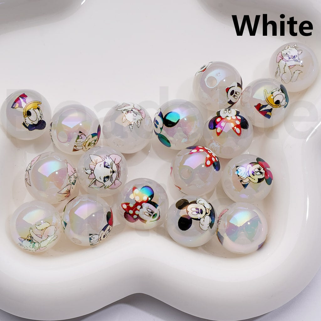 Jelly Color Cute Classic Animation Cartoon Micke Minni Mouse Donal Dais Duck Mari Cat UV Coating Round Acrylic Beads 16MM (Single Color is available for 200pcs Whole bag)