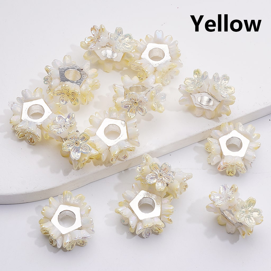 Silver Alloy Pentagon Shape Spacer Shiny Pink Flower 19MM