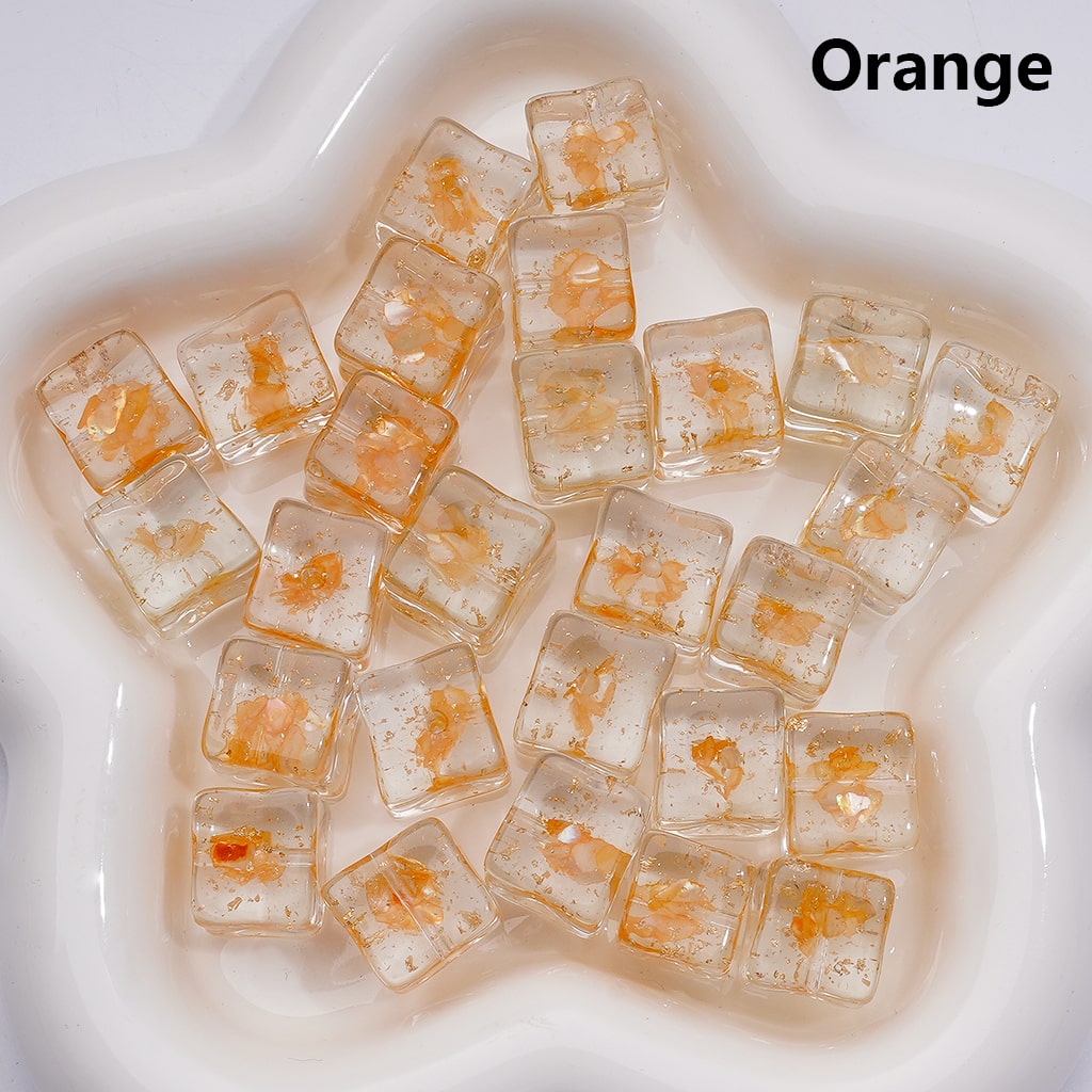 Clear Square Acrylic Beads with Gold Foil and Multi-Color Shells 14-15MM (Single Color is available for 200pcs(Whole bag))