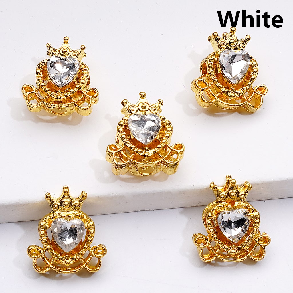 Shiny Gold Alloy Beads Heart with Crown Design 14*16MM Rhinestone Accents