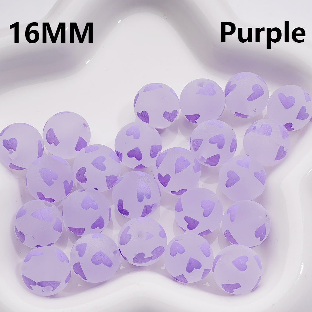 Multi-Color Heart Printed Frosted Acrylic Beads, 16MM Round Single Color Option Requires 200pcs Full Bag