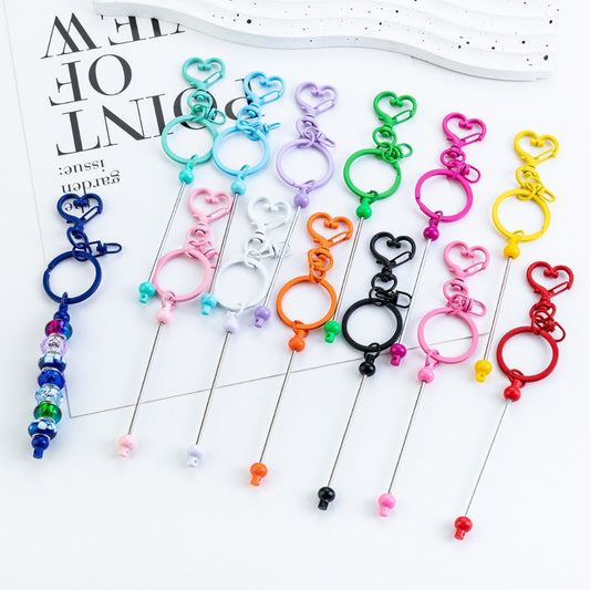 Metal Keychain with Bar and Heart Shape Clasp in Solid Color DIY Beadable 154MM