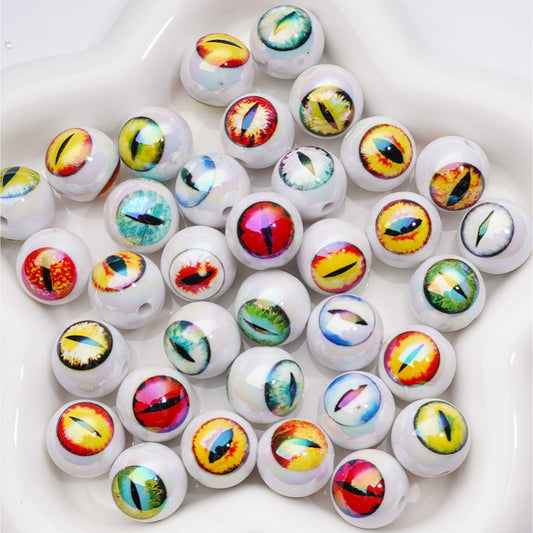 UV Coating Halloween Round Acrylic Beads Horror Multi-Color Cat Eyes, 16MM, Random Mix