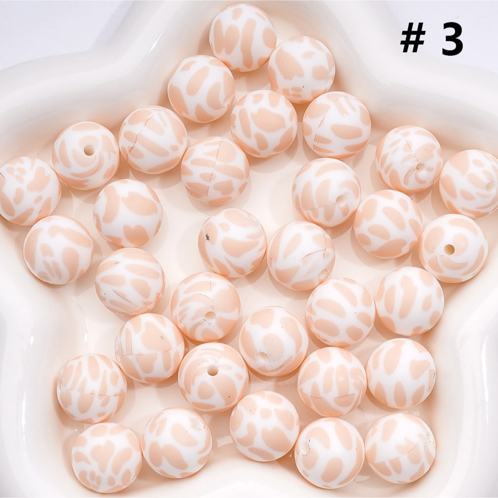 Cow Print Multicolor Design Style Z-00276 Silicone Beads 15MM