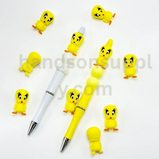 Yellow 3D Chirping Bird Silicone Focal Beads for Cute Crafts