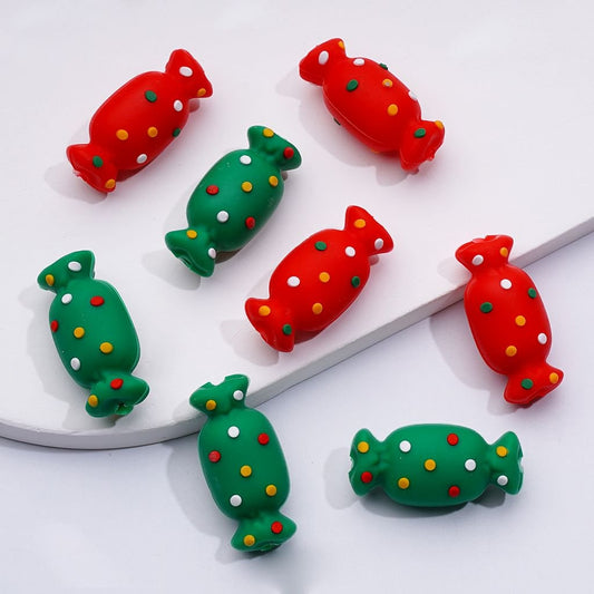 Mini 3D Cute Christmas Candy Sweets Silicone Focal Beads in Green & Red, Random Mix