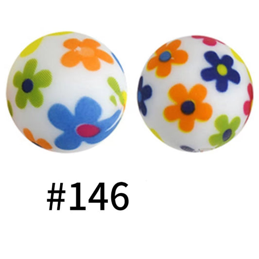 Flowers Colorful Printed Silicone Beads Number 146