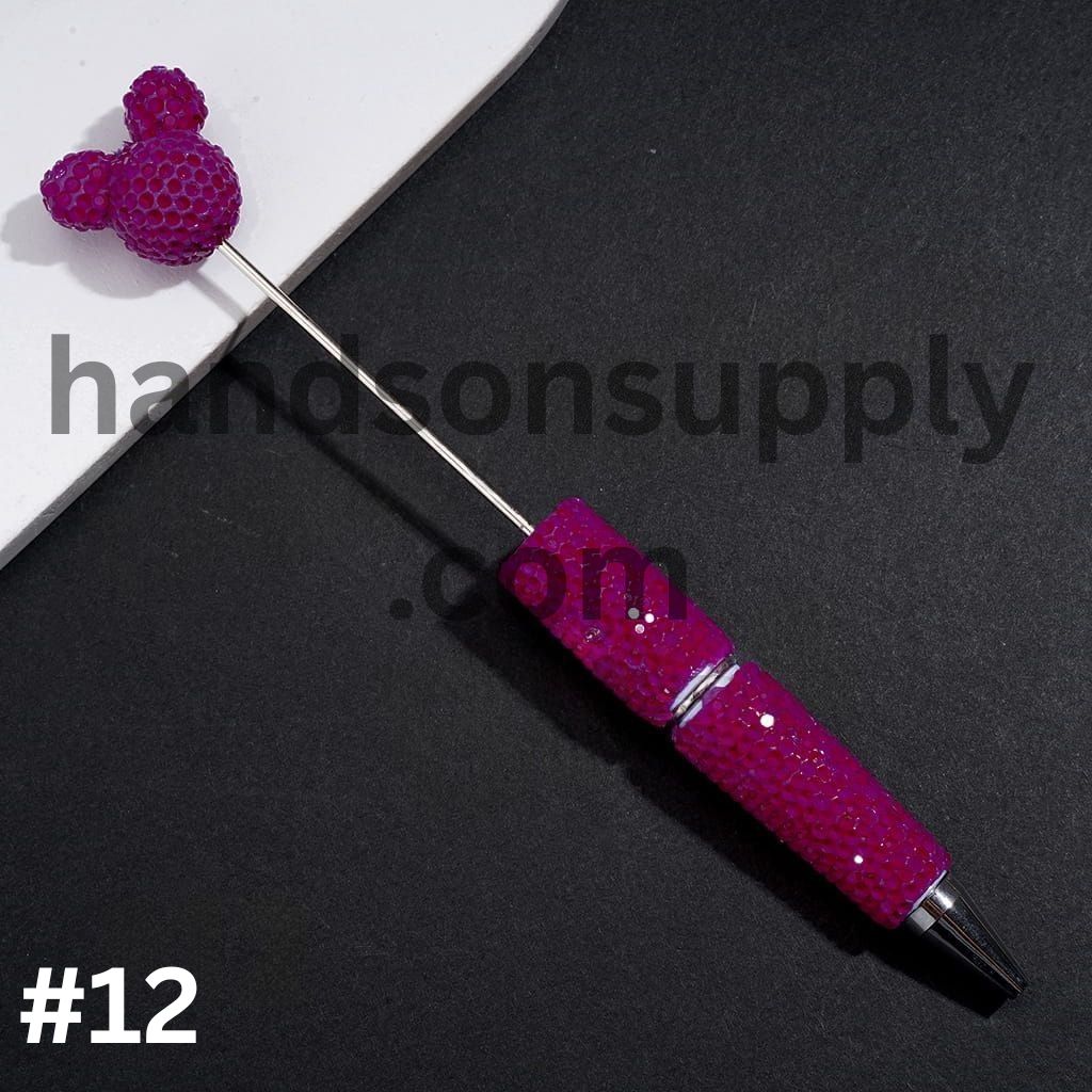 Vibrant Color Mouse Head Pen Topper with Sparkly Rhinestone Fluorescent Beadable Clay Pen (Please Read Description)