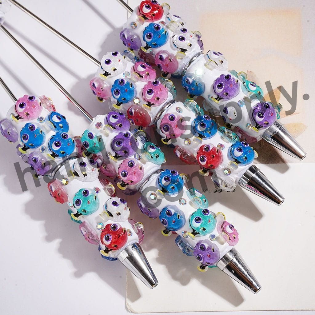 Multi-Color Cute Quirky Fish Character with Sparkling AB Rhinestone Beadable Clay Pens