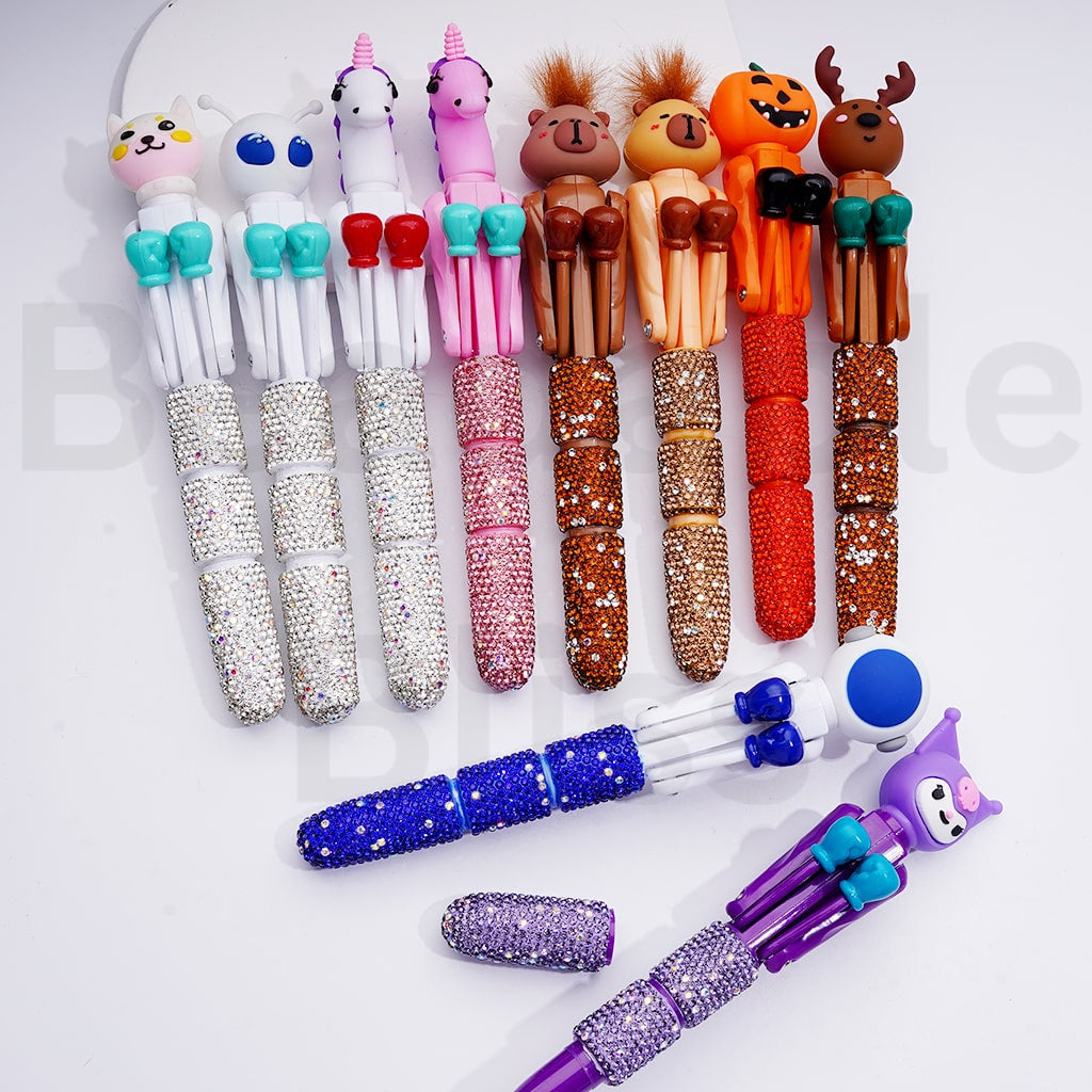 Cute Large Cartoon Kurom Elk Bear Alien Cat Astronaut Unicor Ghost Face Pumpkin with Movable Boxing Arms Shiny Rhinestones Beadable Clay Pens