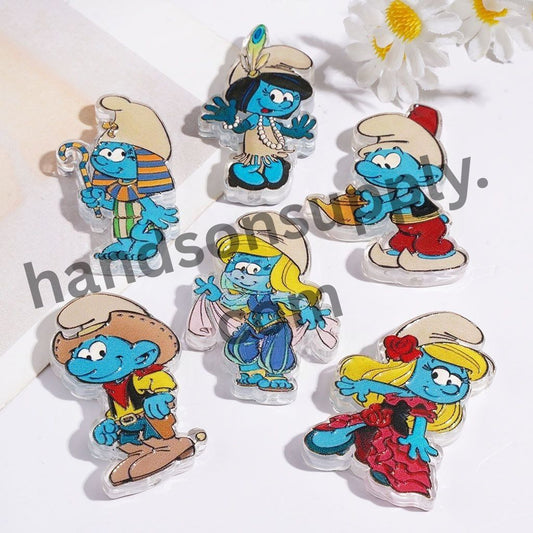 Charming Blue Elf Character in Assorted Costumes Semi-Clear Acrylic Beads, Random Mix