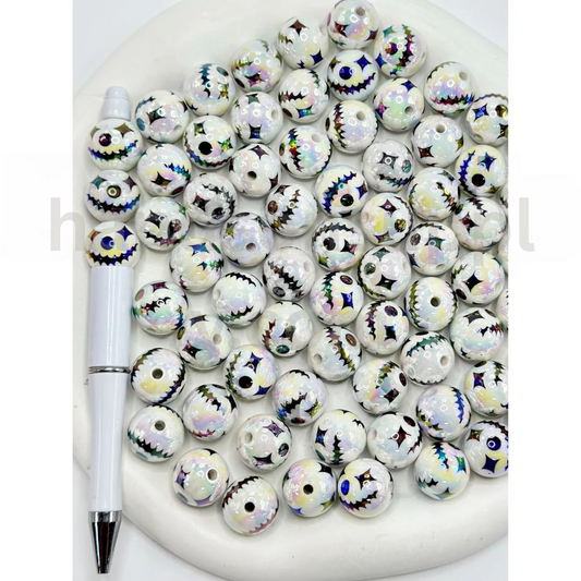 Jack Skellington Big Mouth Skull Design Round 16MM Halloween Acrylic Beads