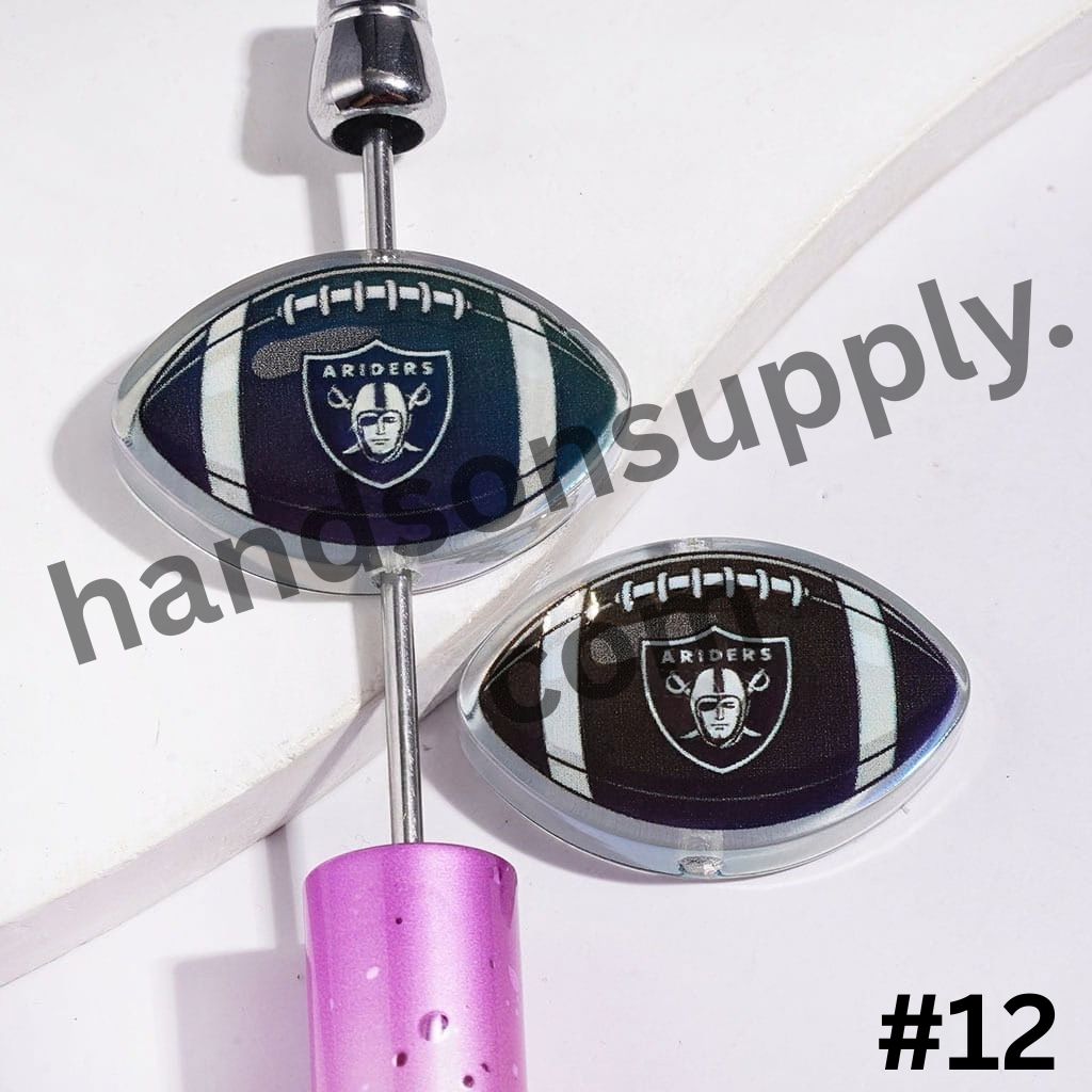 UV-Coated American Football Shape Acrylic Beads, Assorted Team Designs, 20-29MM, Random Mix