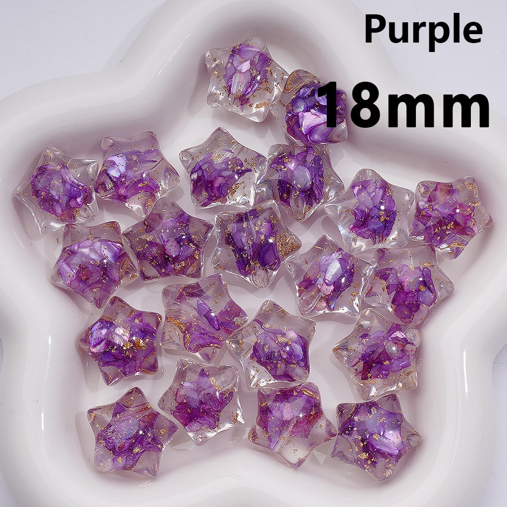 Clear Star Acrylic Beads with Gold Foil & Multicolor Shells 18MM (Single Color is available for 200pcs(Whole bag))