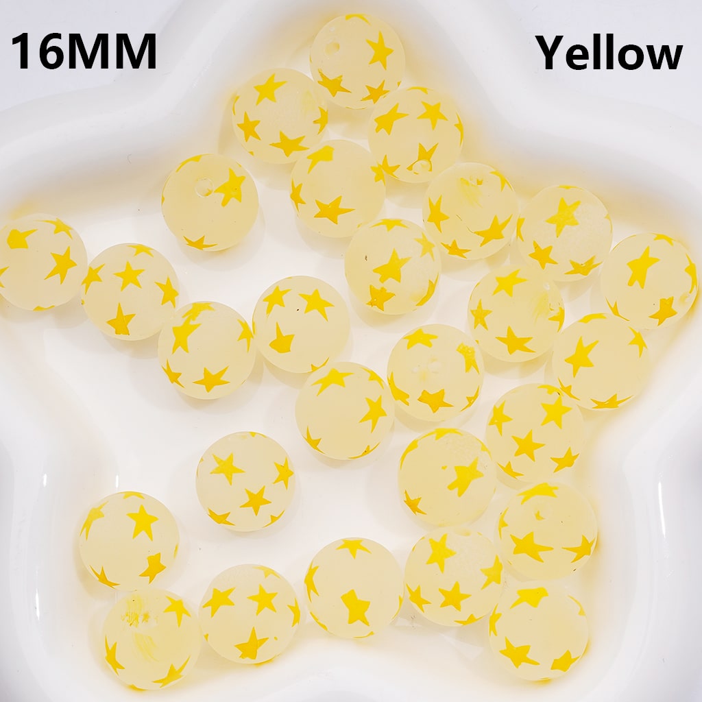 Multi-Color Star Printed Frosted Round Acrylic Beads, 16MM – Bulk 200pcs Required for Single Color Option
