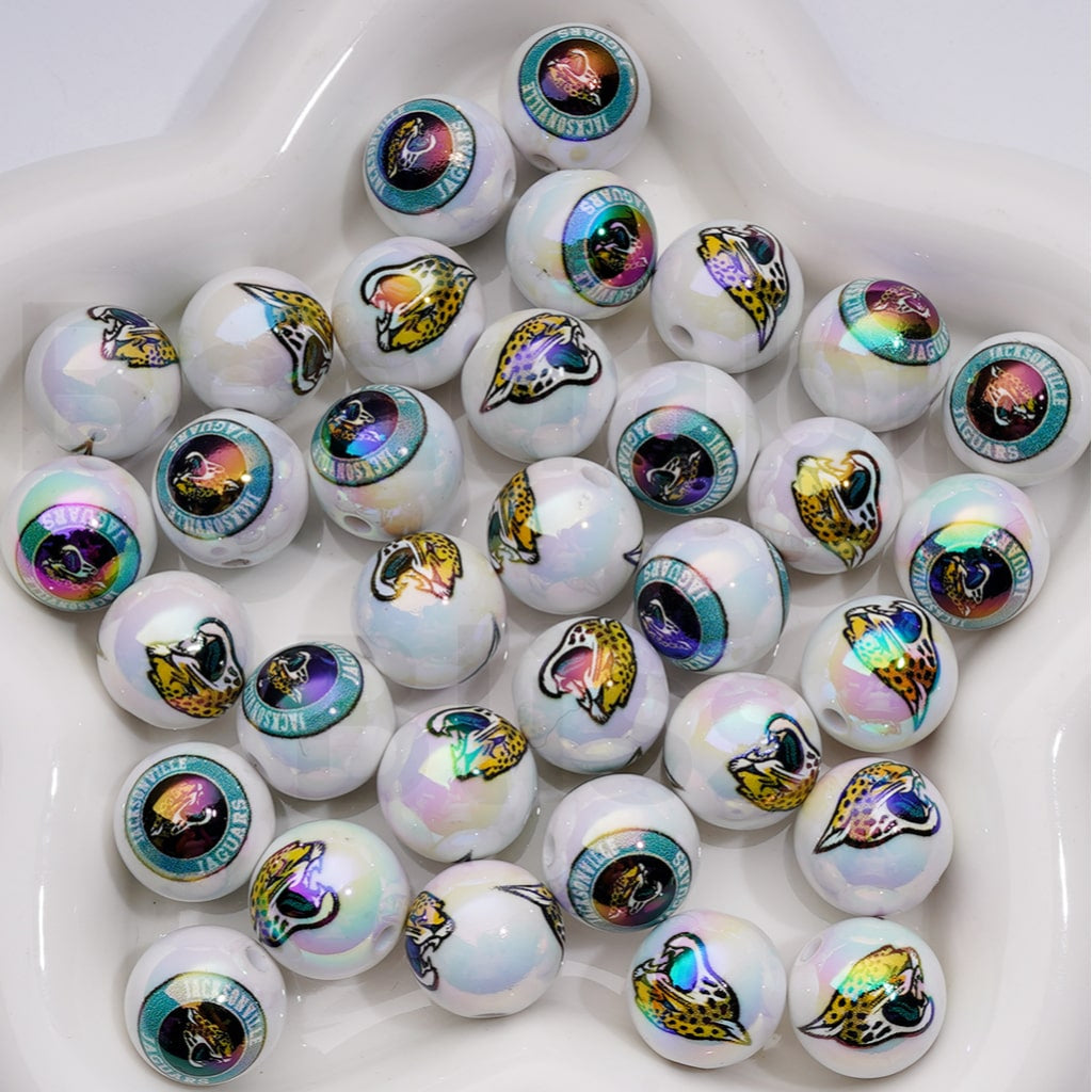 NF Football Teams USA American UV Coating Round Acrylic Beads, 16MM, Random Mix and Single Team Both Available to Choose