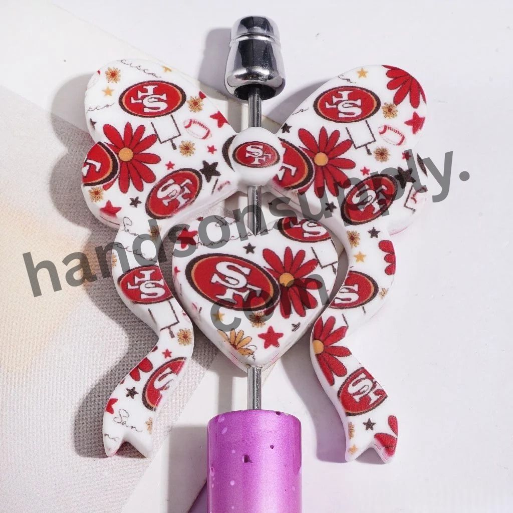 San Francisco American Football Collection with Heart & Bowtie-Shaped Silicone Focal Beads, 45*52MM