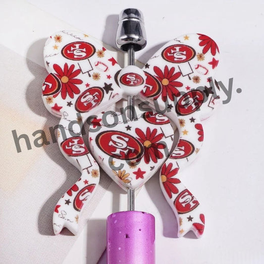 San Francisco American Football Collection with Heart & Bowtie-Shaped Silicone Focal Beads, 45*52MM