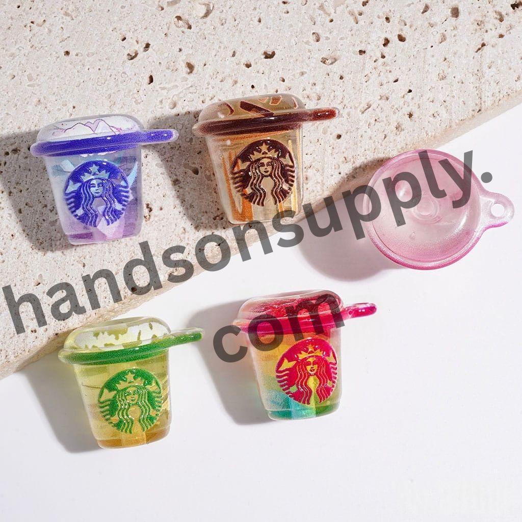 Charming Coffee Cup with Girl Portrait Clear Acrylic Beads & Pendant Charms, Height 23MM, Multicolor, Random Mix