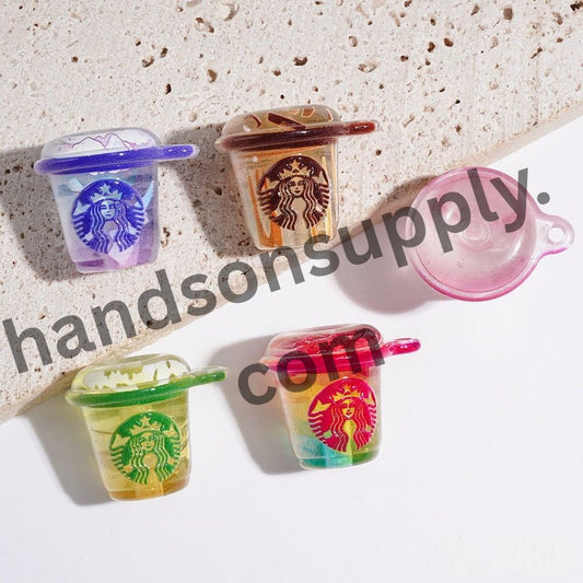 Charming Coffee Cup with Girl Portrait Clear Acrylic Beads & Pendant Charms, Height 23MM, Multicolor, Random Mix