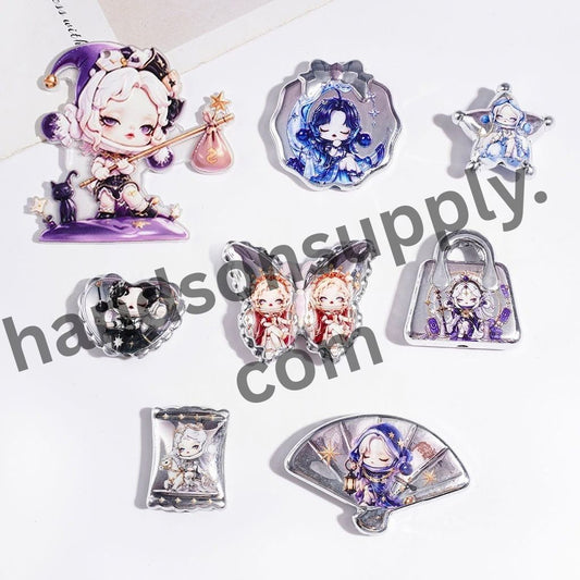 Fantasy Magic Queen Girl Characters Theme Chibi-Style Silver Edge Acrylic Beads & Pendants, Random Mix