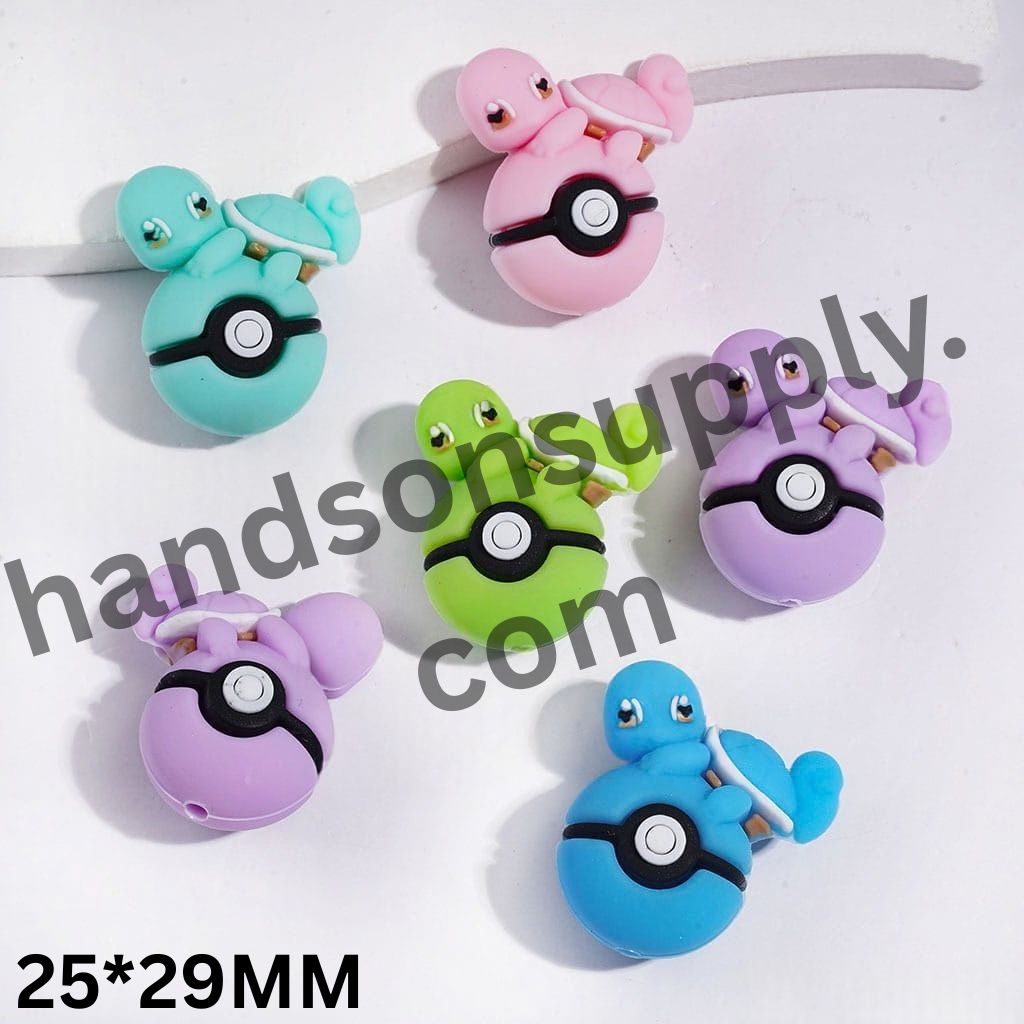 3D Adorable Turtle Character Resting on Magic Ball Silicone Focal Beads, 25*29MM, Multi-Color