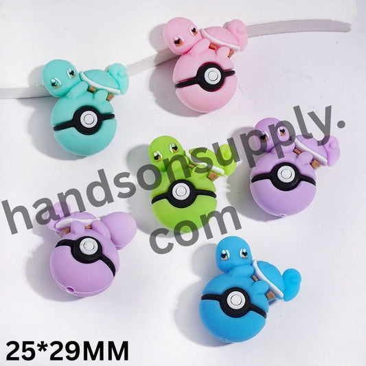 3D Adorable Turtle Character Resting on Magic Ball Silicone Focal Beads, 25*29MM, Multi-Color