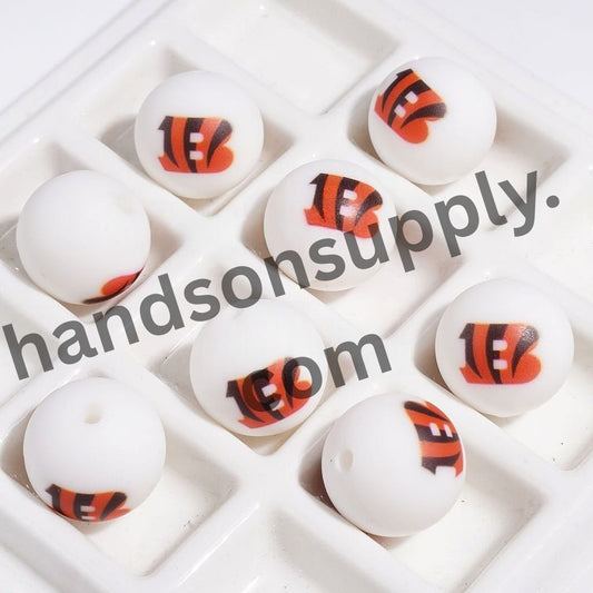 Vibrant Cincinnati American Football Team Printed Round Silicone Beads for DIY Bracelets & Necklaces, 15MM