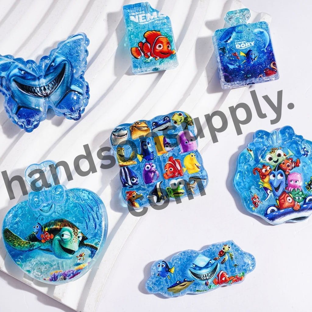Cute Ocean Animal Character Series with Blue Crackle Acrylic Beads & Pendants, Random Mix