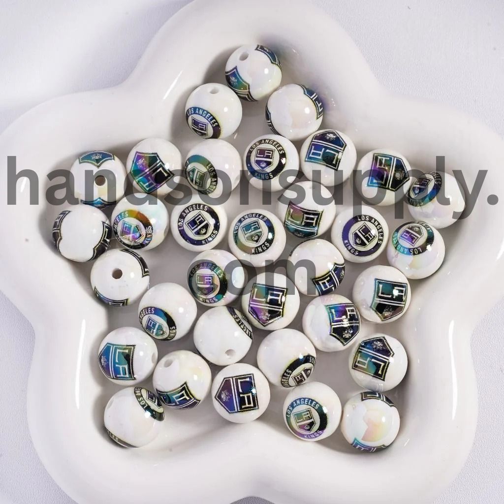 Round UV Coating Ice Hockey Team Pattern Acrylic Beads for Bracelets, 16MM