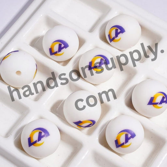 LA American Football Goat Horn Print Round Silicone Beads for DIY Bracelets & Necklaces, 15MM