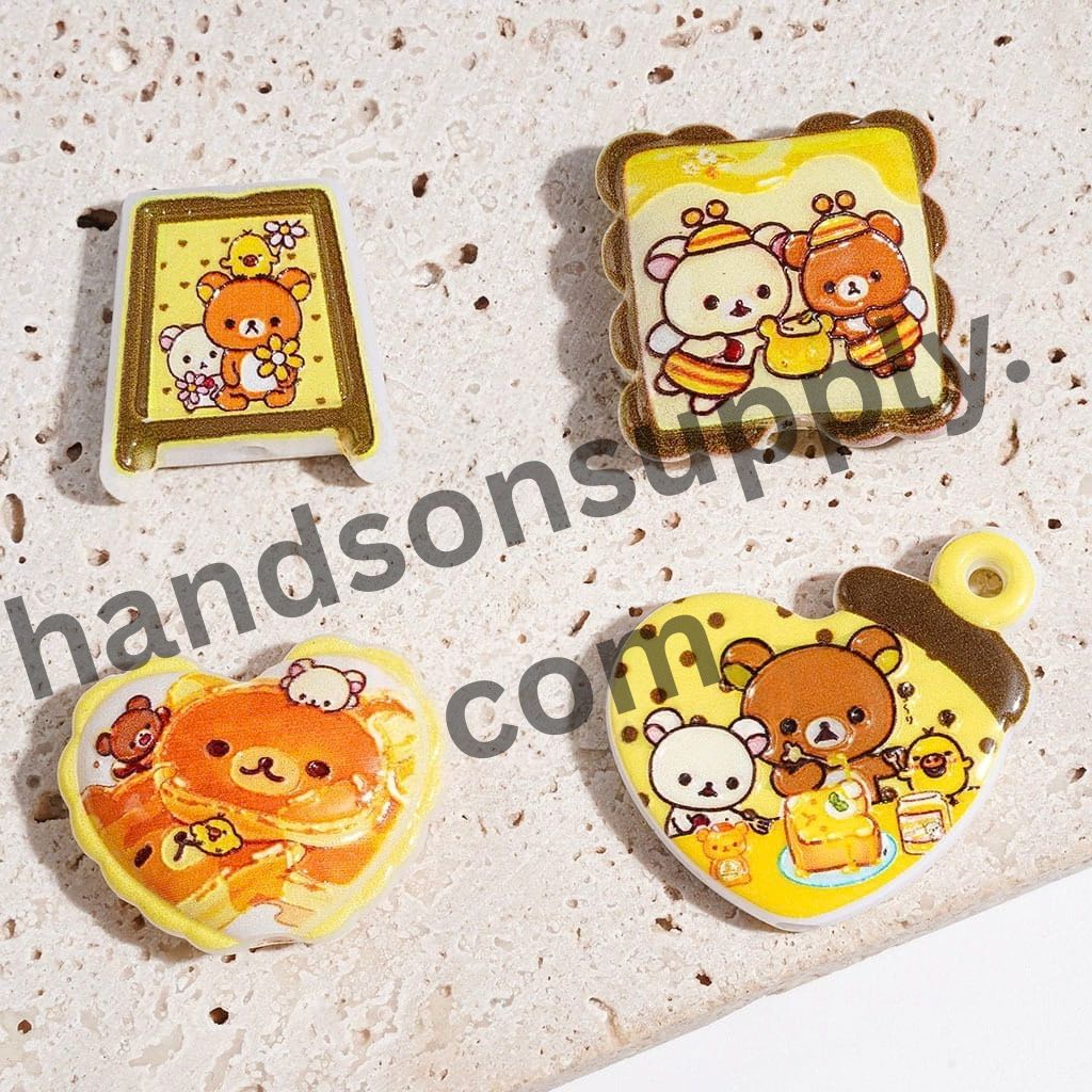 Adorable Relaxed Bear Dessert Theme Yellow Series Acrylic Beads & Pendants, Random Mix