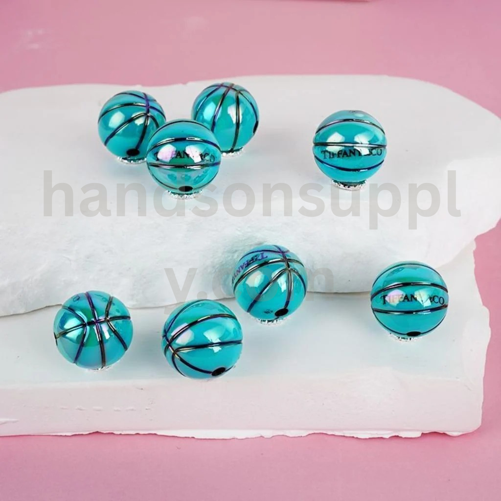 Teal Basketball Tiffan UV Coated Round 16MM Acrylic Beads