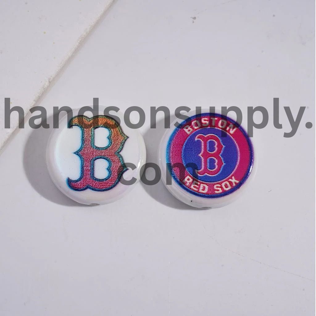 UV Coating with Sports American Baseball Series Acrylic Beads, Around 24MM, Flat Round Shape