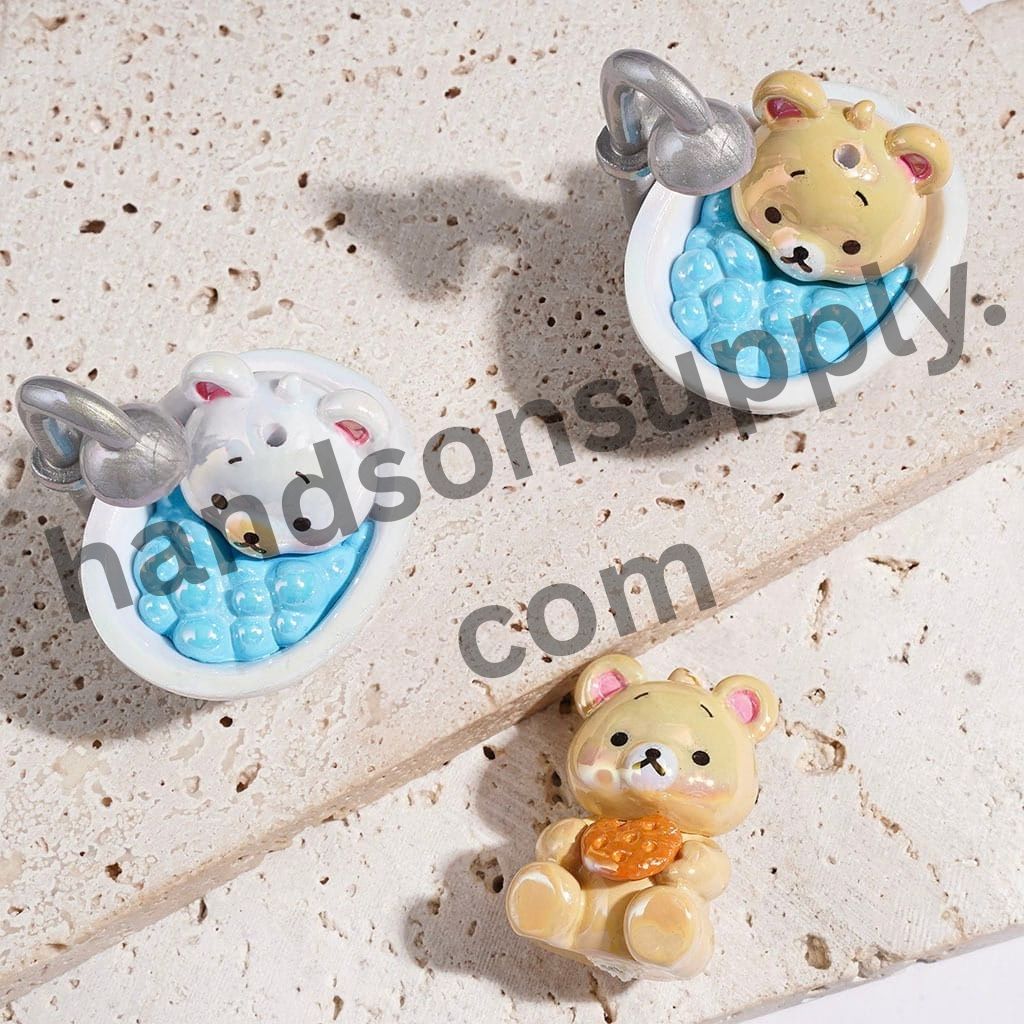 UV-Coated Adorable Bear Character Soft PVC Rubber Beads, Assorted Styles, Random Mix