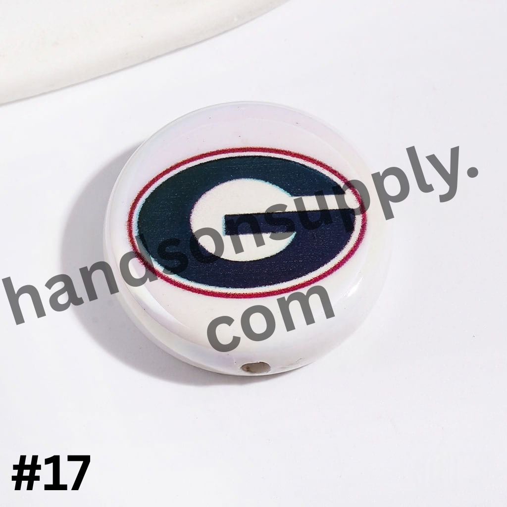 UV-Coated American College Sports Football Team Logo Series Flat Round Acrylic Beads, 23MM