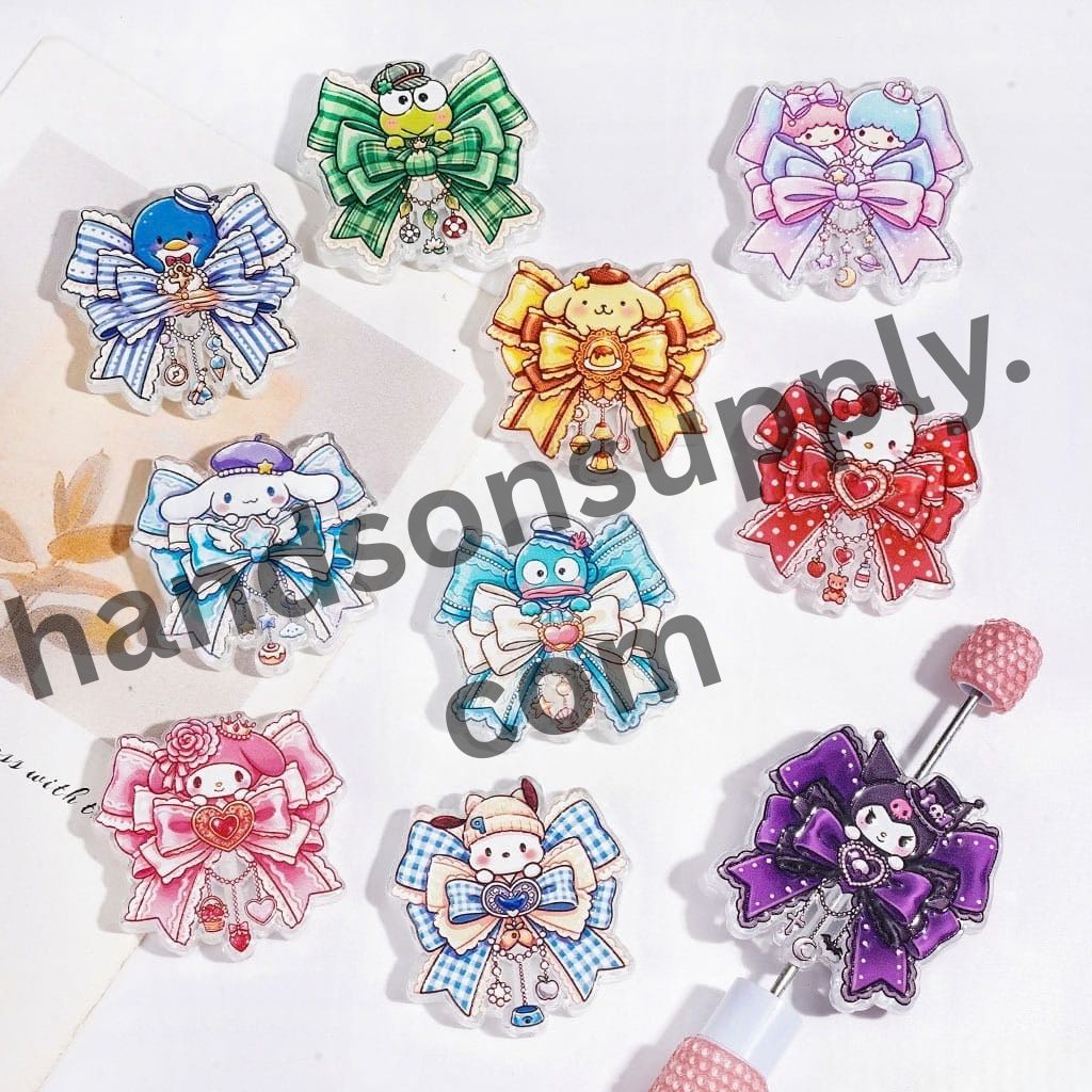 Cute Cartoon Character with Layered Bowtie Design Acrylic Beads, 36*37MM Random Mix